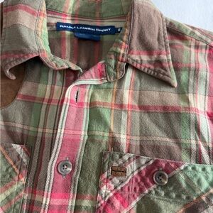 Women’s Ralph Lauren Sport Plaid Shirt in Red and Green Suede Utility Patch